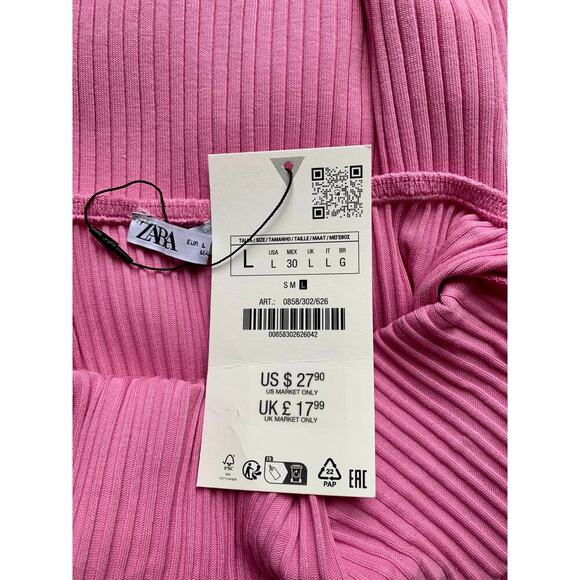 Zara Ribbed Halter Dress in Pink Large Mini Backless Knit Sleeveless Party - Picture 3 of 3